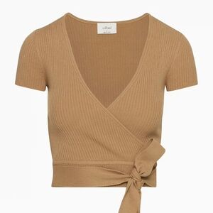 Aritzia Wilfred All Tied Up Shortsleeve Knit Wrap Sweater